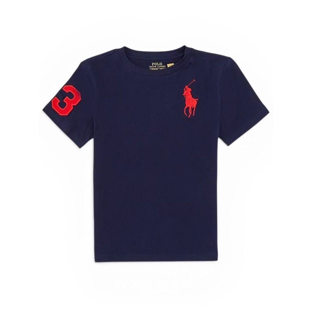 Polo Ralph Lauren Boys Navy Cotton T-Shirt Big Pony Red Logo Size 4 Classic Fit